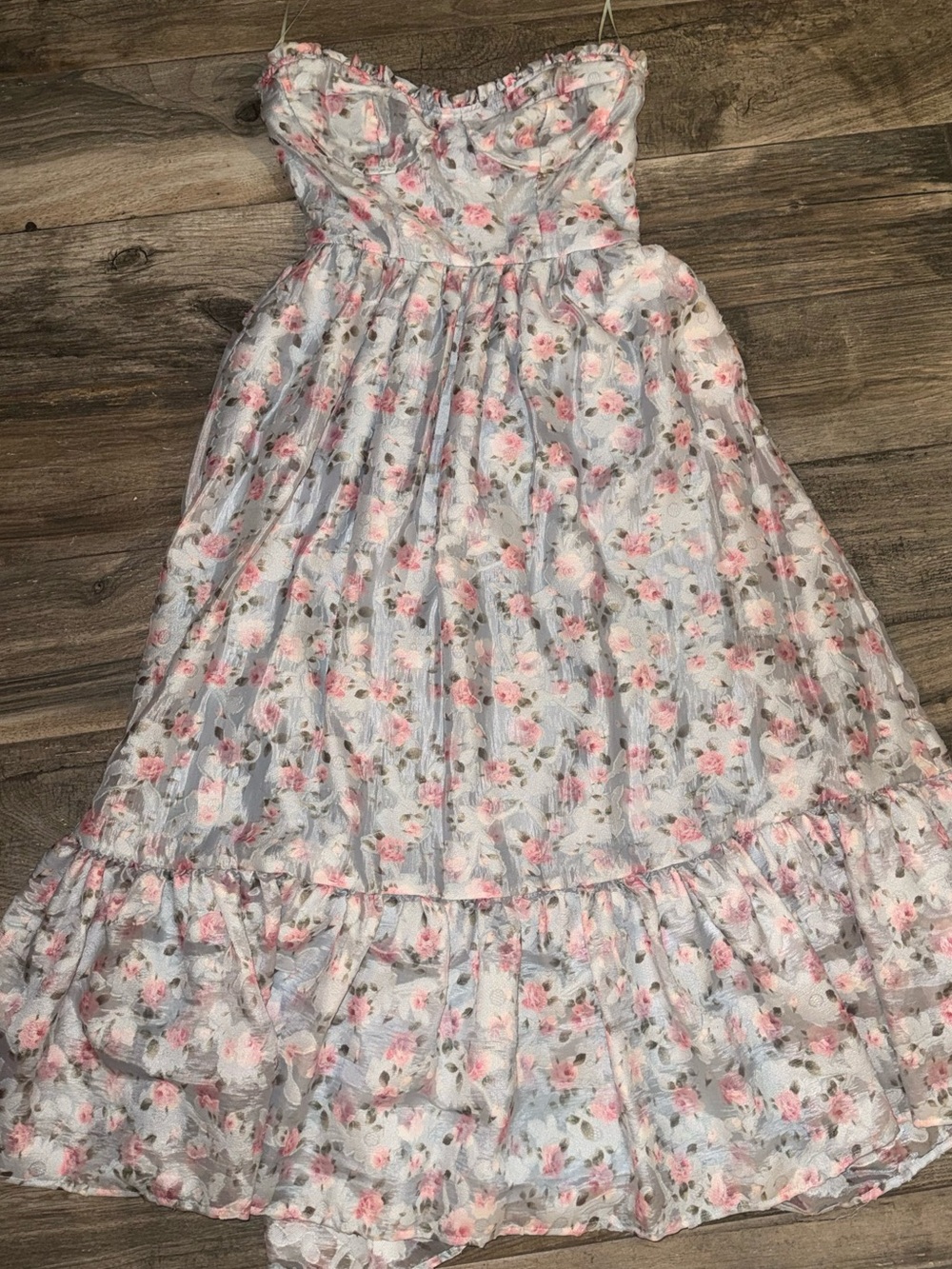 Altar'd State White & Pink Floral Ruffle Dress